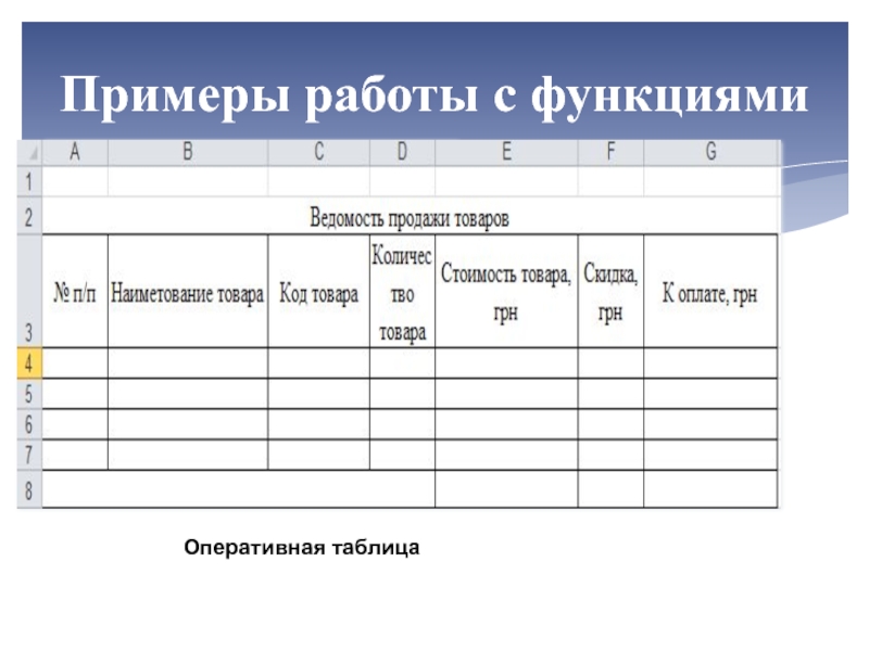 Оперативные таблицы. Ведомость продаж. Функции ведомостей. Ведомость продажи книг таблица 14.