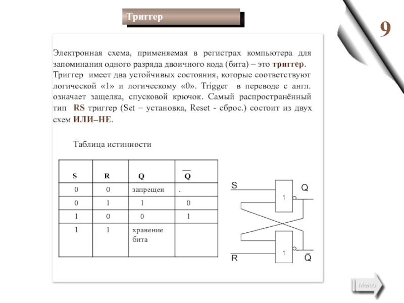 Электронная схема запоминающая 1 бит информации называется