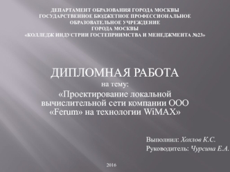 Проектирование локальной вычислительной сети компании ООО Ferum, на технологии WiMAX