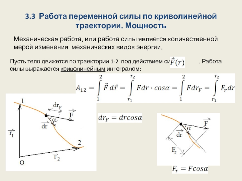 Форма работы силы. Работа переменной силы по криволинейному участку траектории. Работа переменной силы на криволинейной траектории. Механическая работа переменной силы. Работа переменной силы и мощность.