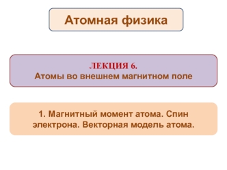 Атомы во внешнем магнитном поле. Магнитный момент атома. Спин электрона. Векторная модель атома