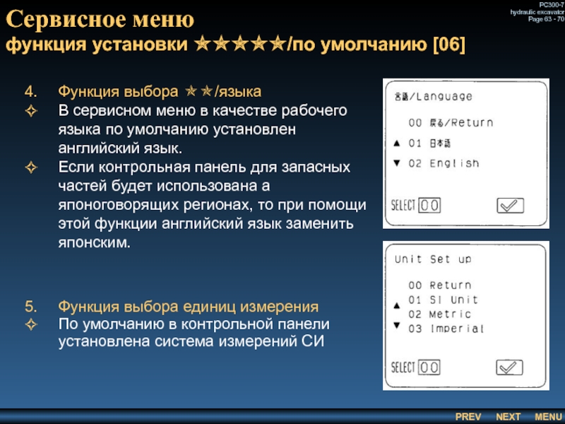 Сервисное меню
 функция установки ✯✯✯✯✯/по умолчанию [06] Функция выбора ✯✯/языка В сервисном