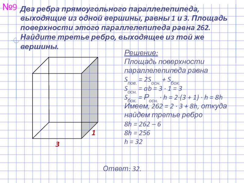 Два ребра прямоугольного параллелепипеда 2 и 4