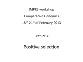 IMPRS workshop Comparative Genomics