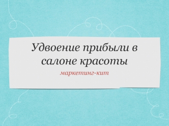 Удвоение прибыли в салоне красоты. Маркетинг-кит