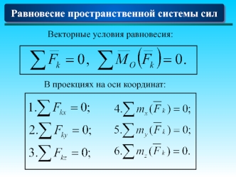 Равновесие пространственной системы сил. (Лекция 3)