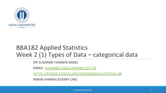 Types of Data – categorical data. Week 2 (1)