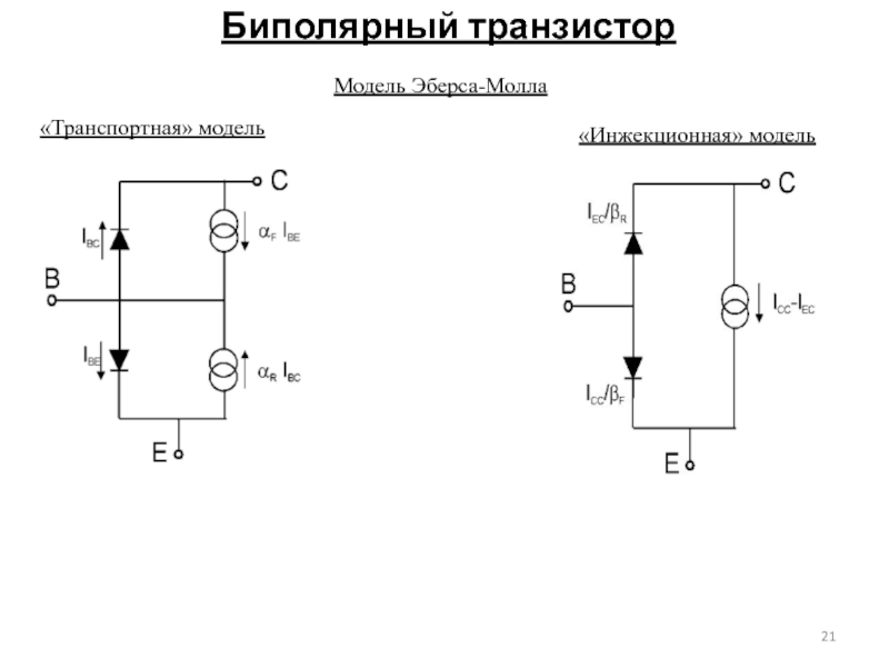 Биполярный транзисторМодель Эберса-Молла«Транспортная» модель «Инжекционная» модель