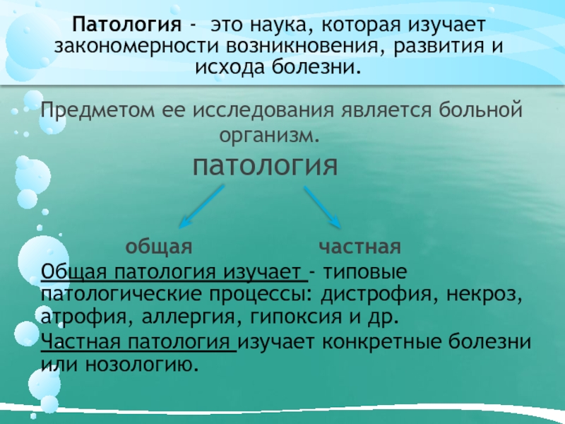 Наука изучающая закономерности развития. Патология наука. Общая патология изучает. Частная патология изучает.