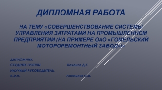 Совершенствование системы управления затратами на промышленном предприятии