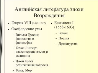 Английская литература эпохи возрождения