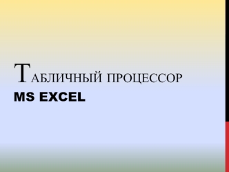 Табличный процессор MS EXCEL