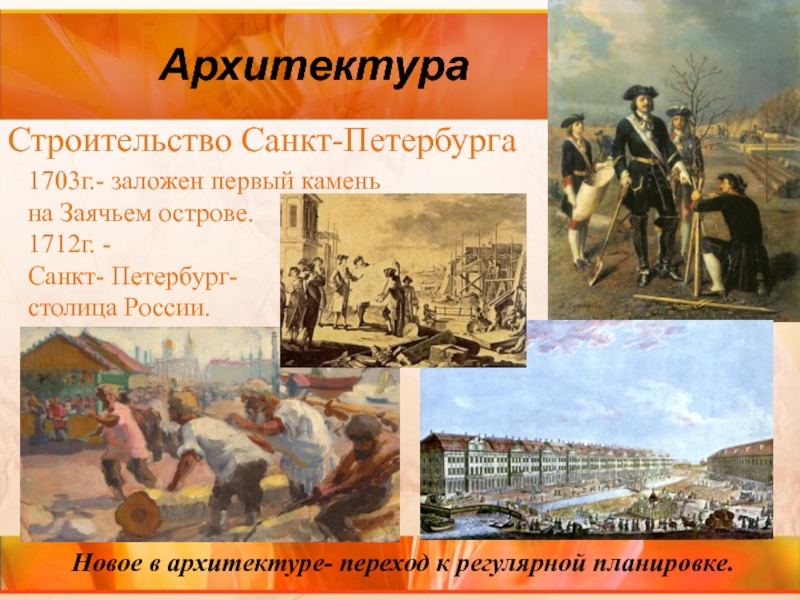 Архитектура Строительство Санкт-Петербурга 1703г.- заложен первый камень