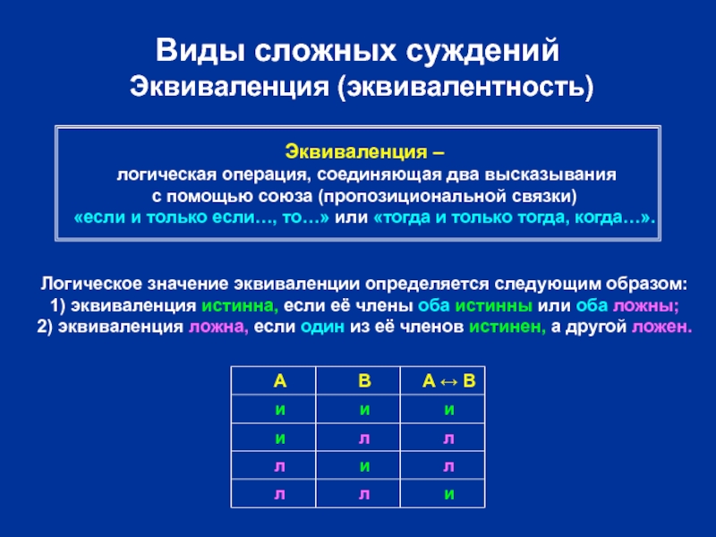 Эквиваленция логическая операция