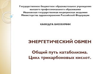 Энергетический обмен. Общий путь катаболизма. Цикл трикарбоновых кислот