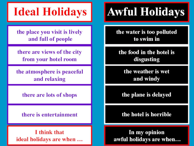 How did your holidays be. My ideal Holiday. Types of Holidays презентация. Awful Holidays. Awful, terrible , awful разница.