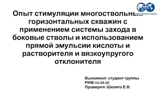 Опыт стимуляции многоствольных горизонтальных скважин с применением системы захода в боковые стволы