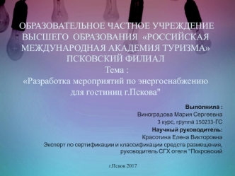 Разработка мероприятий по энергоснабжению для гостиниц г. Пскова