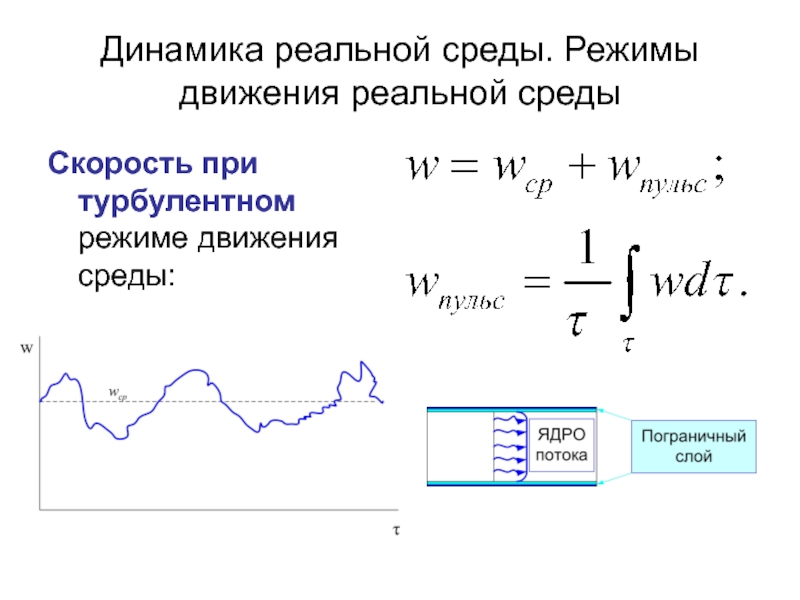 Скорость среды. Режимы движения сред. Турбулентный режим движения. При турбулентном режиме движения:. Пульсация скоростей при турбулентном режиме.