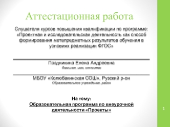 Аттестационная работа. Образовательная программа по внеурочной деятельности Проекты