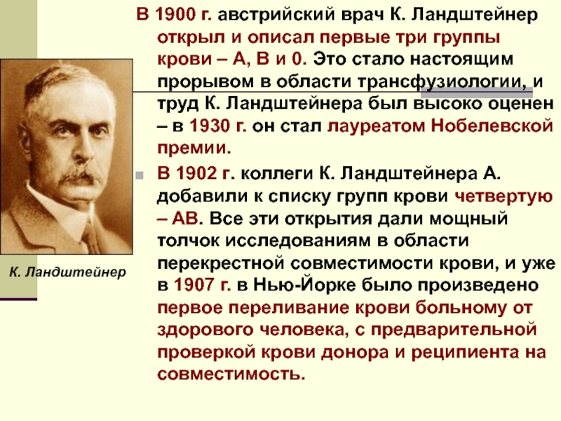 Учение о переливании крови история медицины презентация