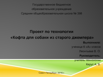 Проект по технологии Кофта для собаки из старого джемпера