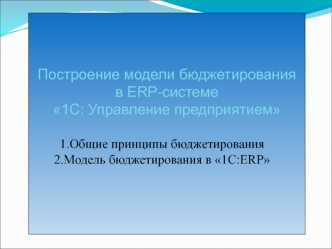 Построение модели бюджетирования в ERP-системе 1С: Управление предприятием