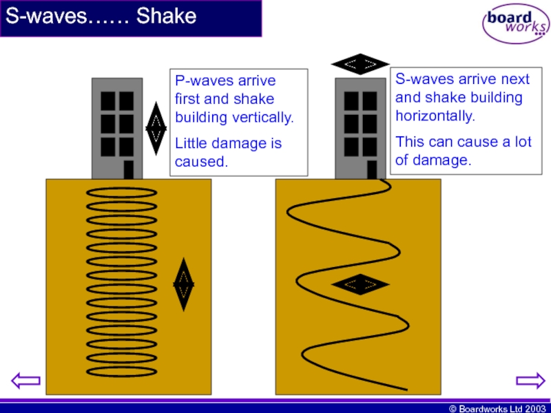 S-waves…… ShakeP-waves arrive first and shake building vertically. Little damage is
