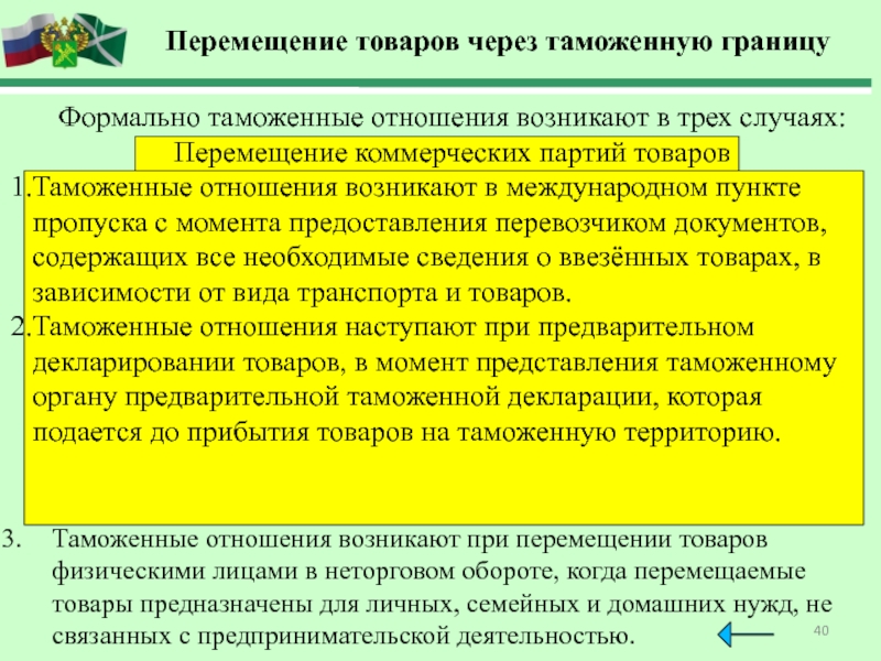 Порядок перемещения через таможенную границу продукции военного назначения презентация