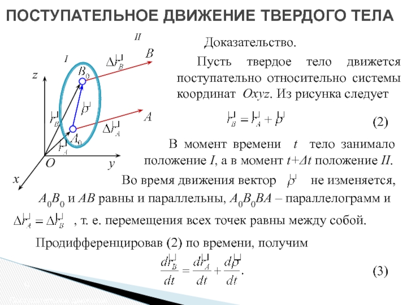 Поступательное движение твердого тела. Простейшие движения твердого тела поступательное движение. Уравнение равномерного поступательного движения твердого тела. Движется поступательно это как.