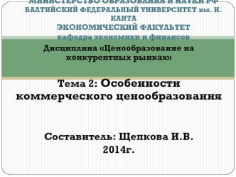 Особенности коммерческого ценообразования