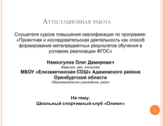 Аттестационная работа. Школьный спортивный клуб Олимп