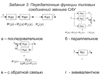 Передаточные функции типовых соединений звеньев САУ