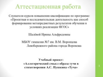 Аттестационная работа. Аллегорический смысл образа тучи в стихотворении А.С. Пушкина Туча