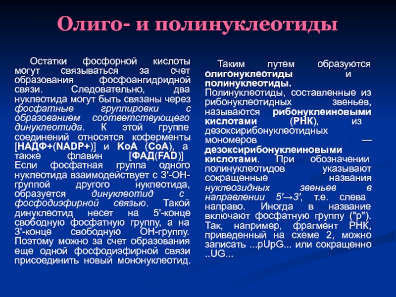 Содержат остатки фосфорной кислоты. Олиго и полинуклеотиды биохимия. Полинуклеотиды примеры. Олиго и полинуклеотиды номенклатура. Остатки фосфорной кислоты.