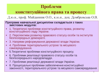 Проблеми конституційного права та процесу. Актуальні проблеми теорії конституційного права України. (Тема 1)