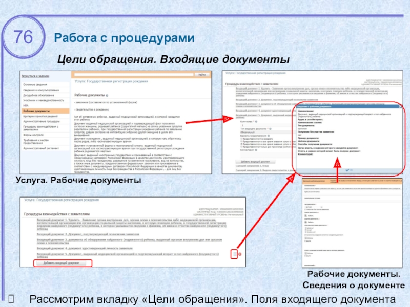 Цель обращения. Рабочие документы. Работать с входящими обращениями. Канцелярия информация о документе.