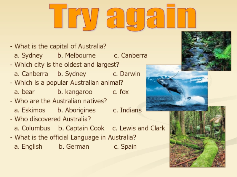 Try again- What is the capital of Australia? a. Sydney