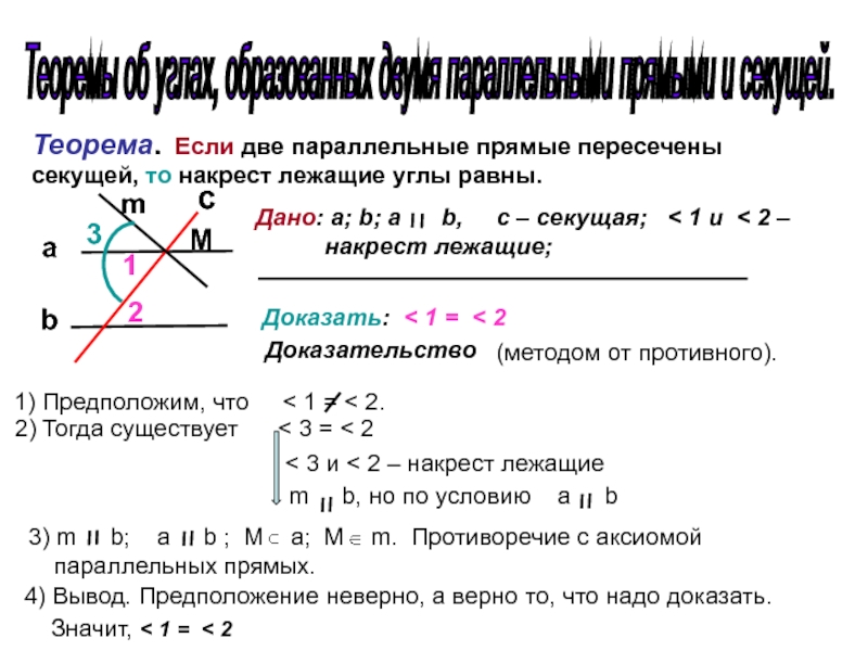 Если параллельные прямые пересечены секущей то. Доказательство параллельности прямых накрест лежащих углов. Если 2 прямые пересечены секущей то накрест лежащие углы равны. Две параллельные прямые пересечены секущей накрест лежащие. Теорема о накрест лежащих углах.