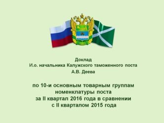 Доклад по 10-и основным товарным группам номенклатуры поста за II квартал 2016 года в сравнении с II кварталом 2015 года