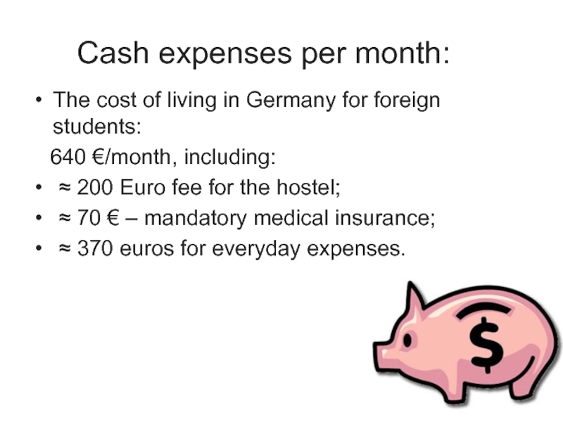 Cash expenses per month:  The cost of living