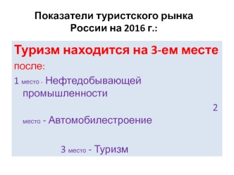 Показатели туристского рынка России на 2016 г