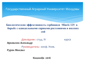 Биологическая эффективность гербицида Miuris 125 в борьбе с однодольными сорными растениями в посевах сой