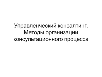 Управленческий консалтинг. Методы организации консультационного процесса