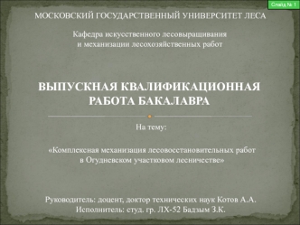 Комплексная механизация лесовосстановительных работ в Огудневском участковом лесничестве