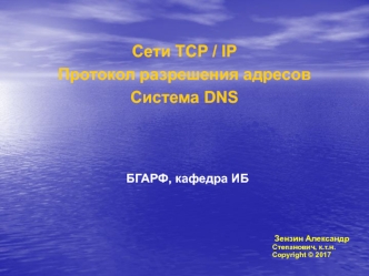 Сети TCP / IP. Протокол разрешения адресов. Система DNS