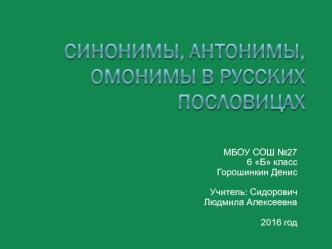 Синонимы, антонимы, омонимы в русских пословицах