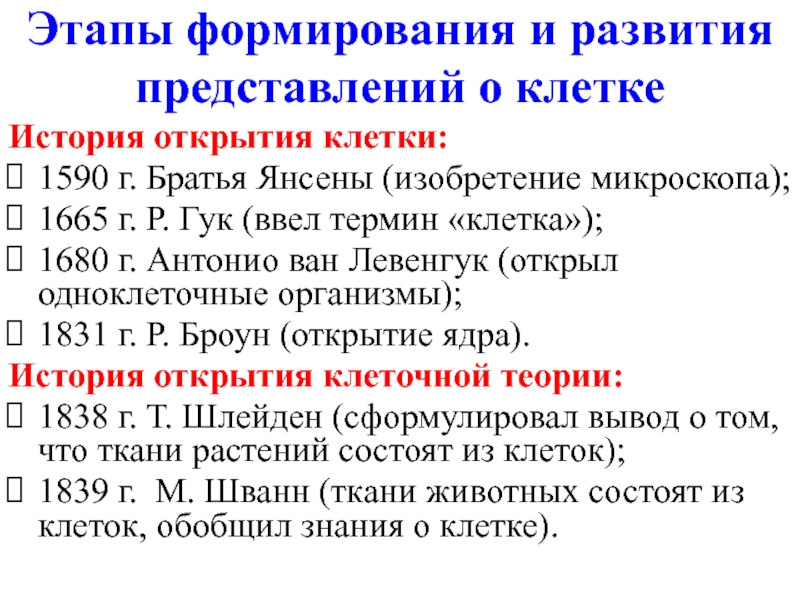 Термин клетка предложил. История развития представлений о клетке. Этапы становления представлений о клетке. Этапы становления клетки-. История открытия клетки таблица.