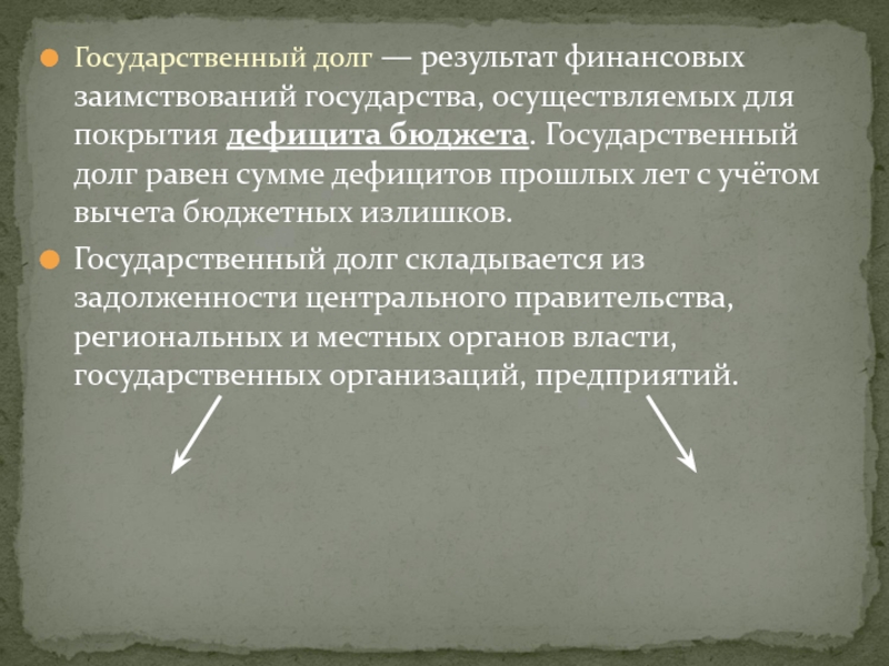 Государственный долг равен сумме дефицитов. Долг центрального правительства это. Цель долга.