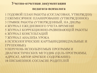 Примерный перечень документации педагога-психолога